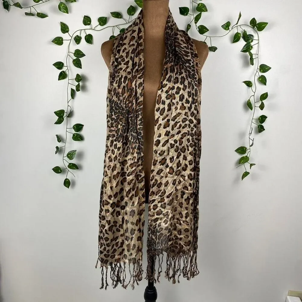 Leopard print scarf y2k indie sleaze fringe detailing shawl grunge indie sleaze